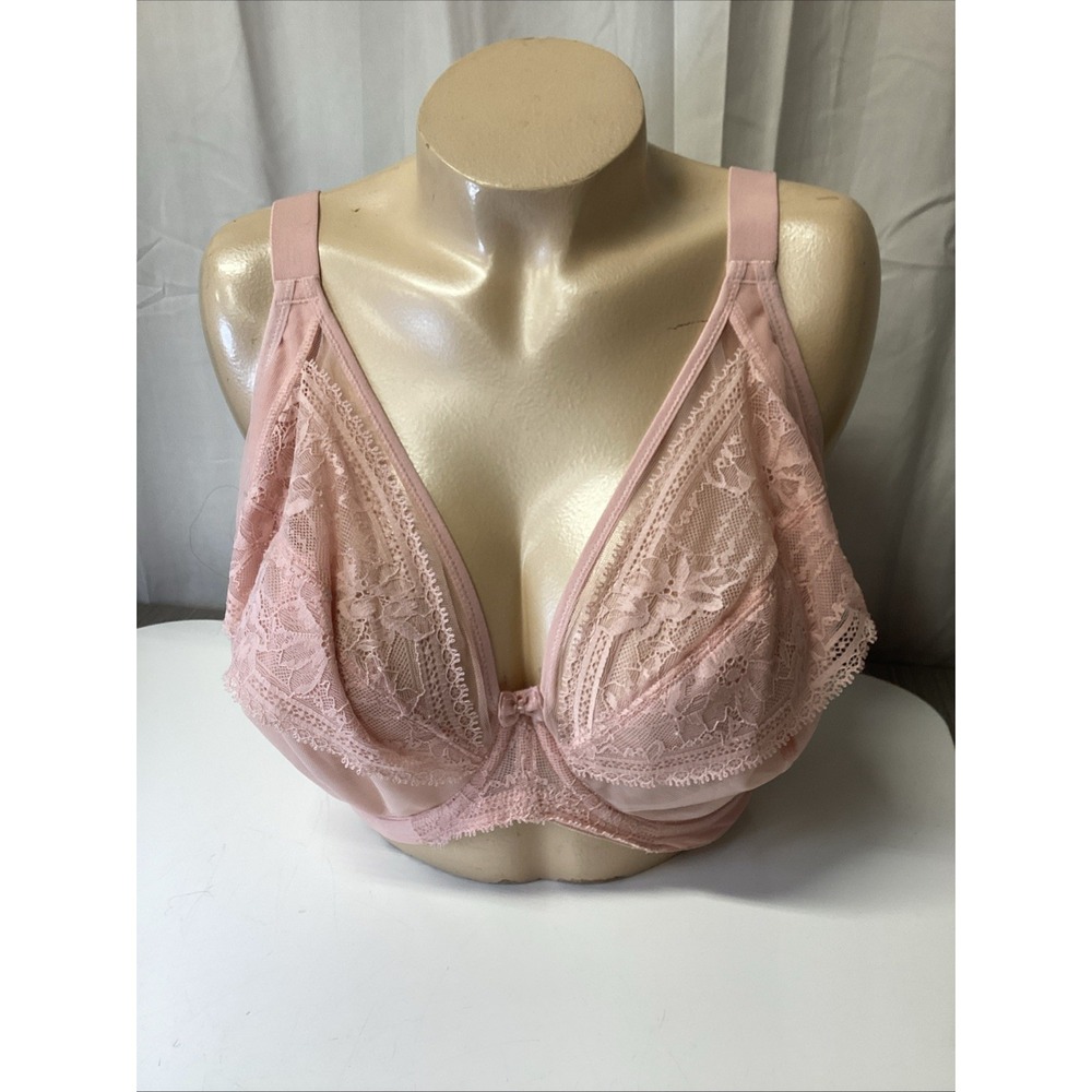 elomi pink kendra size 34l bra unlined semi opaque back closure